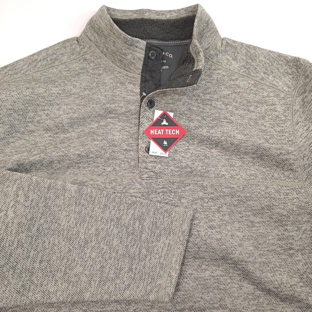 G.H. BASS Men's Sherpa Fleece Button Mock Sweater Moonstruck Heather Gray - 2X - Picture 4 of 10